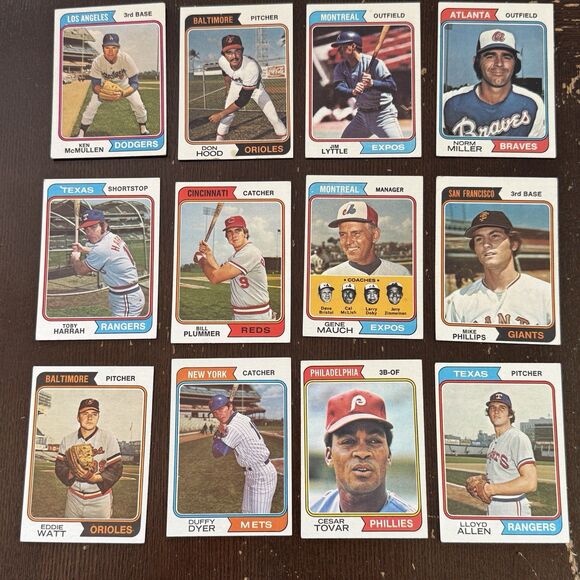 1974 Topps Baseball 12 Card Lot Cesar Tovar Duffy Dyer Toby Harrah Gene Mauch - Picture 1 of 12